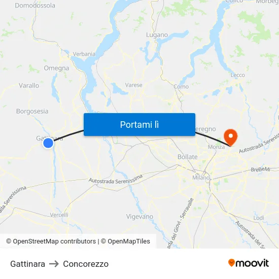 Gattinara to Concorezzo map