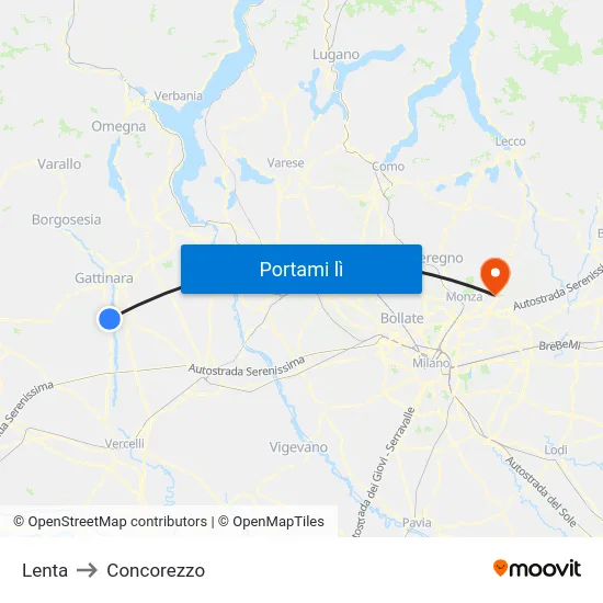 Lenta to Concorezzo map
