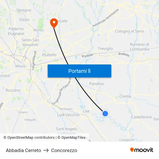 Abbadia Cerreto to Concorezzo map