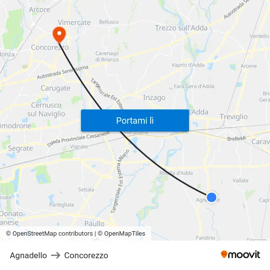 Agnadello to Concorezzo map