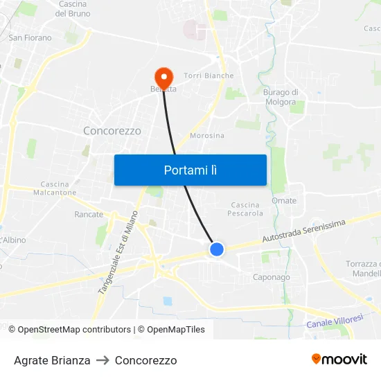 Agrate Brianza to Concorezzo map