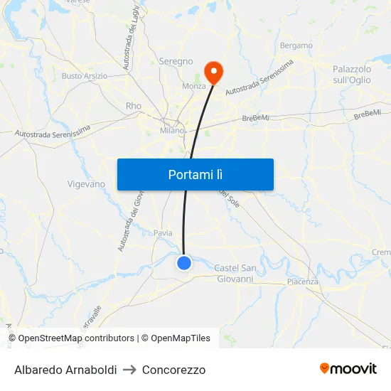 Albaredo Arnaboldi to Concorezzo map