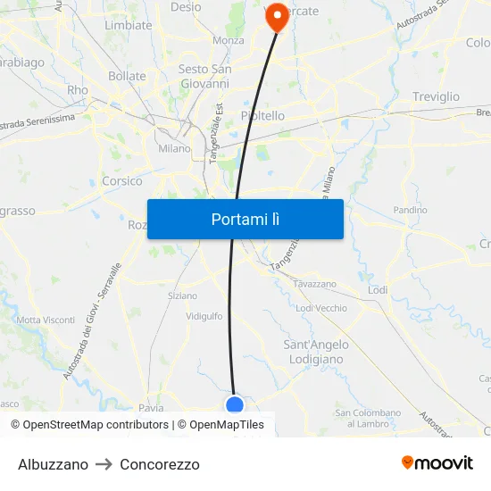 Albuzzano to Concorezzo map