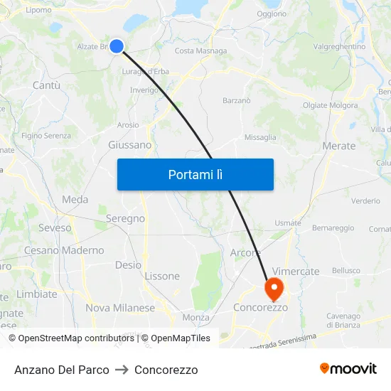 Anzano Del Parco to Concorezzo map