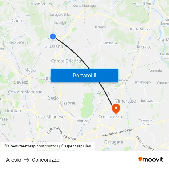 Arosio to Concorezzo map