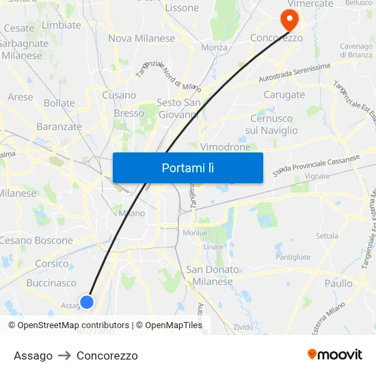 Assago to Concorezzo map