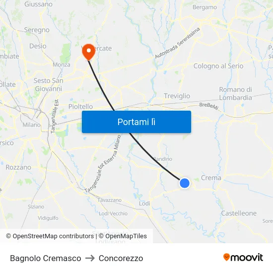 Bagnolo Cremasco to Concorezzo map