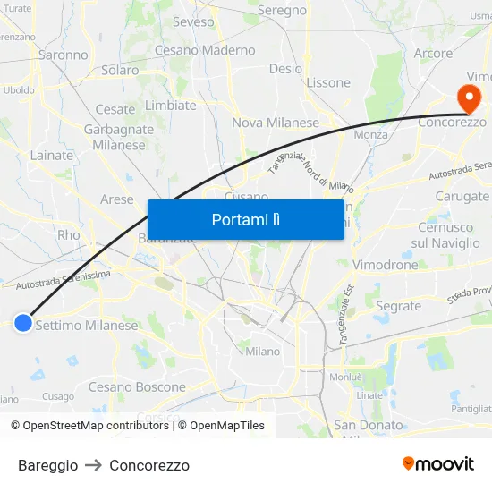 Bareggio to Concorezzo map