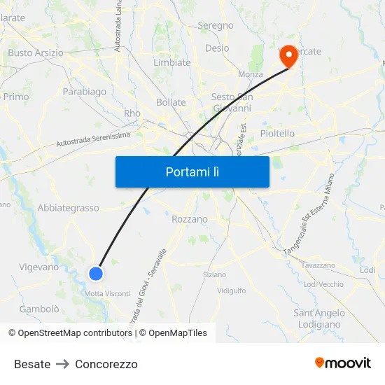 Besate to Concorezzo map