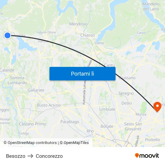 Besozzo to Concorezzo map
