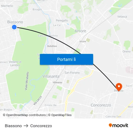 Biassono to Concorezzo map