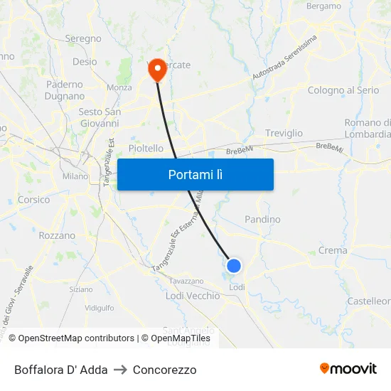 Boffalora D' Adda to Concorezzo map