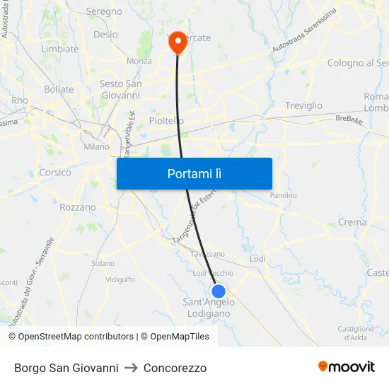 Borgo San Giovanni to Concorezzo map