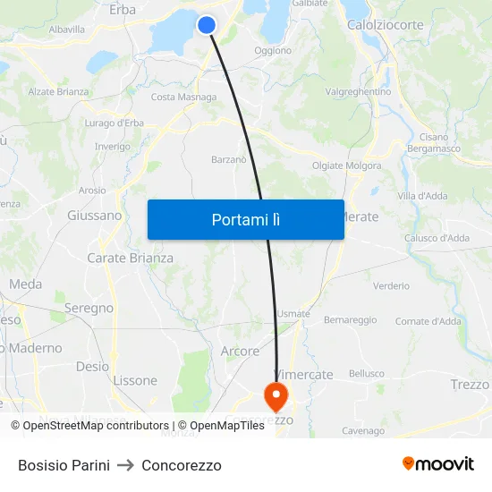 Bosisio Parini to Concorezzo map