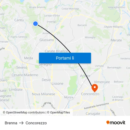 Brenna to Concorezzo map