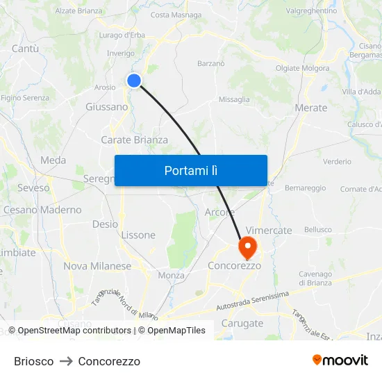 Briosco to Concorezzo map