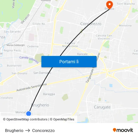 Brugherio to Concorezzo map