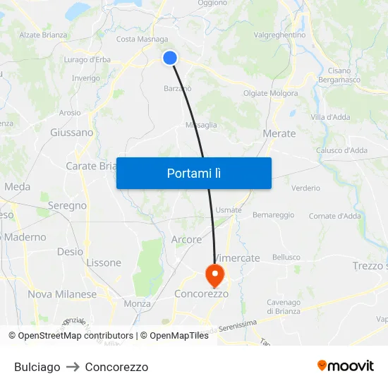 Bulciago to Concorezzo map