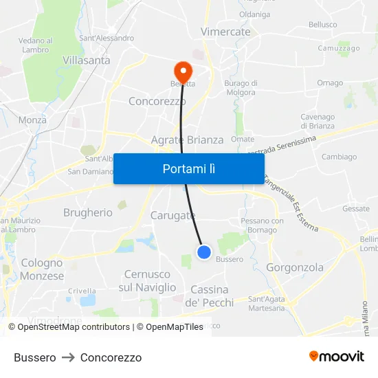 Bussero to Concorezzo map