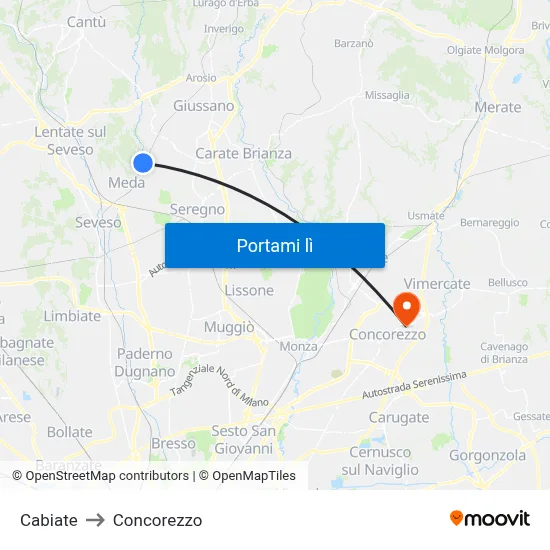 Cabiate to Concorezzo map