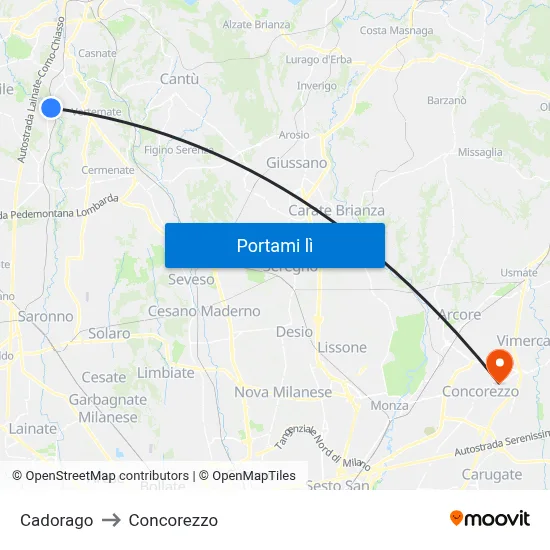 Cadorago to Concorezzo map