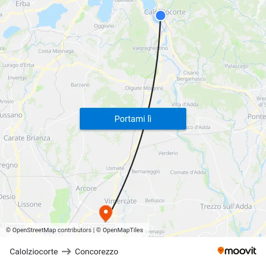 Calolziocorte to Concorezzo map