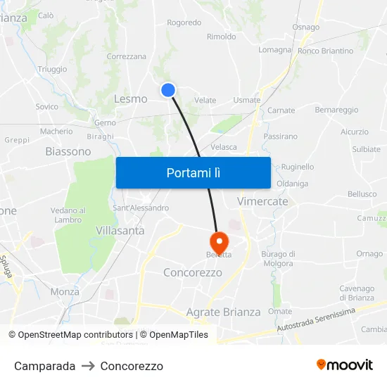 Camparada to Concorezzo map