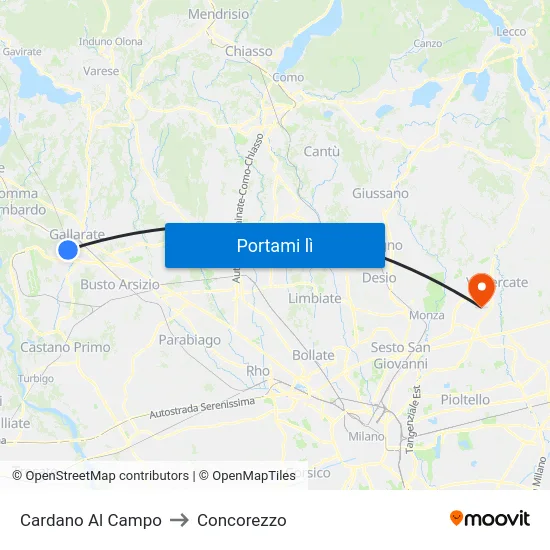 Cardano Al Campo to Concorezzo map