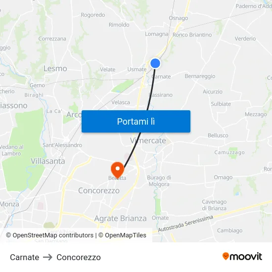 Carnate to Concorezzo map