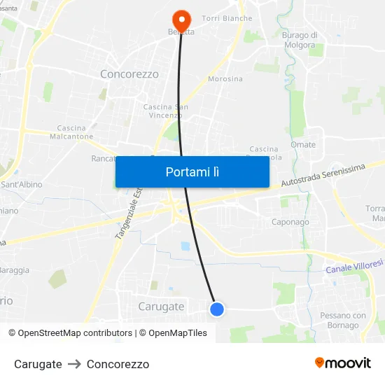 Carugate to Concorezzo map