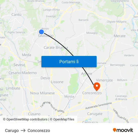 Carugo to Concorezzo map