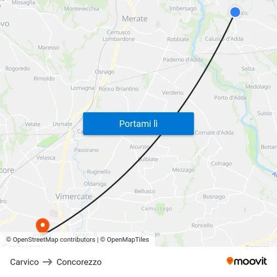 Carvico to Concorezzo map