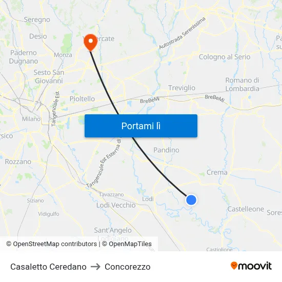 Casaletto Ceredano to Concorezzo map
