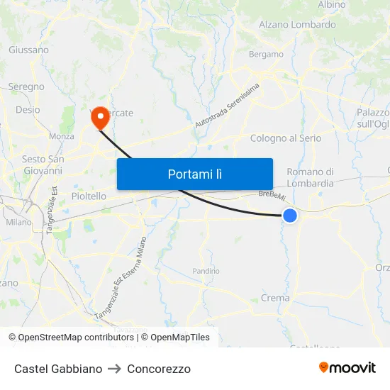 Castel Gabbiano to Concorezzo map