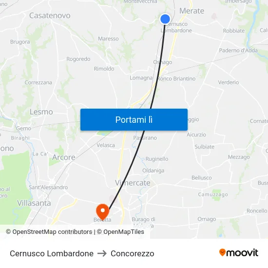 Cernusco Lombardone to Concorezzo map