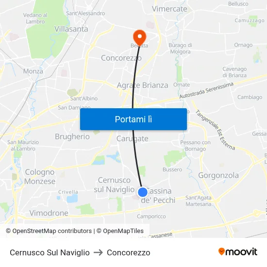 Cernusco Sul Naviglio to Concorezzo map