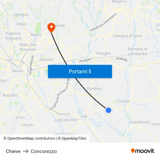 Chieve to Concorezzo map