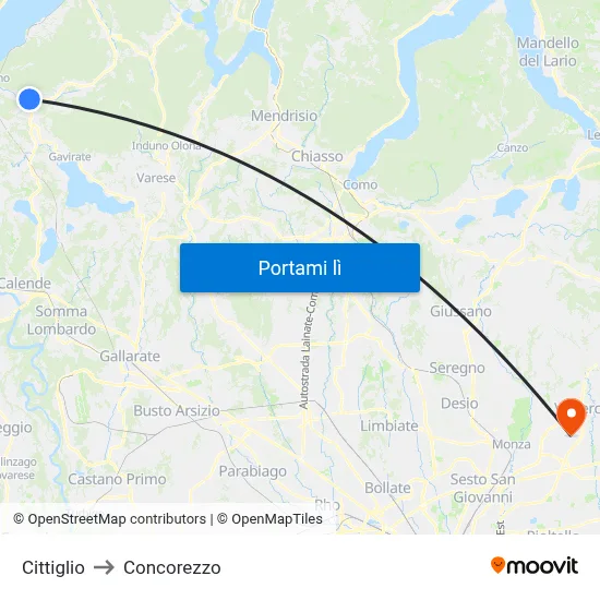 Cittiglio to Concorezzo map