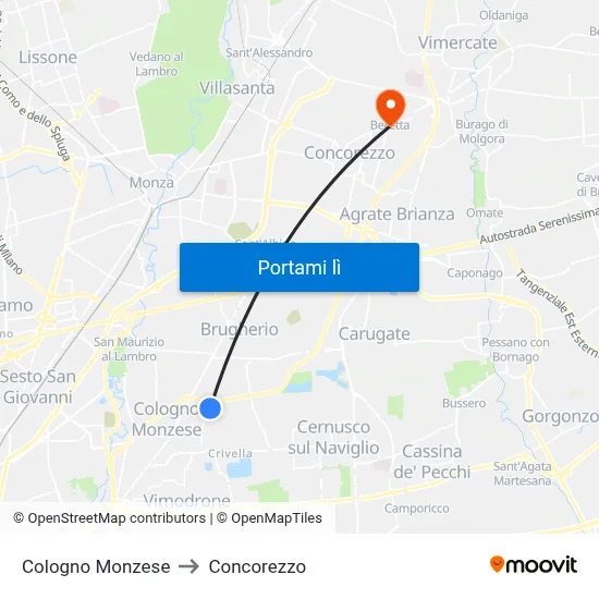 Cologno Monzese to Concorezzo map