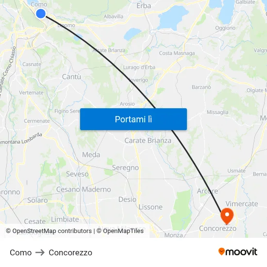 Como to Concorezzo map