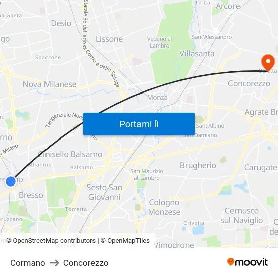 Cormano to Concorezzo map