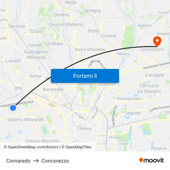 Cornaredo to Concorezzo map