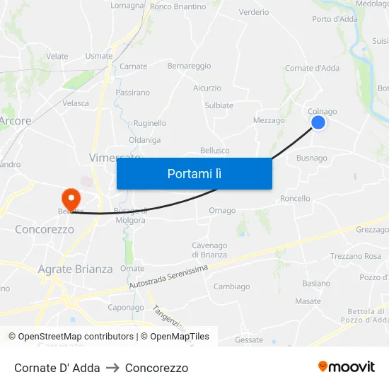 Cornate D' Adda to Concorezzo map