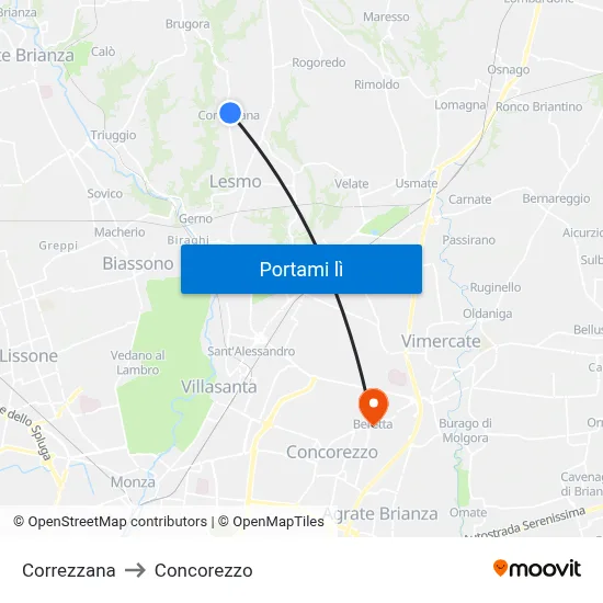 Correzzana to Concorezzo map