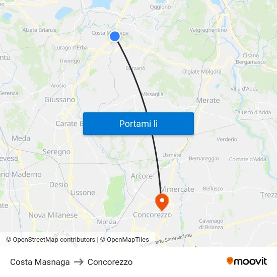 Costa Masnaga to Concorezzo map