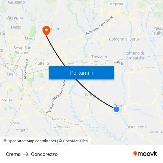 Crema to Concorezzo map