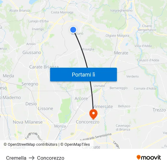 Cremella to Concorezzo map