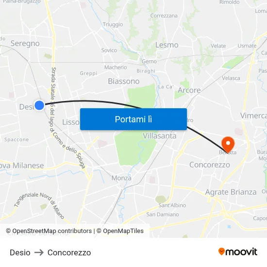Desio to Concorezzo map