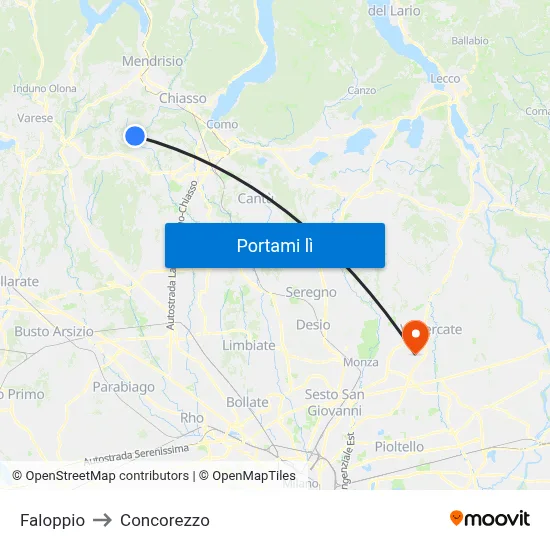 Faloppio to Concorezzo map