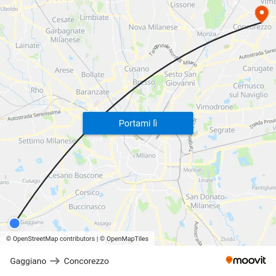 Gaggiano to Concorezzo map